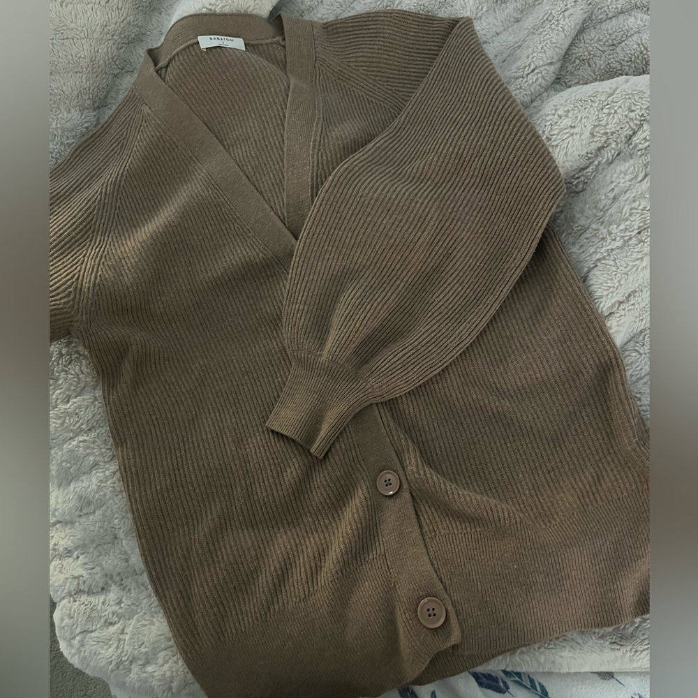 Aritzia Brown Ribbed Button-Front Cardigan